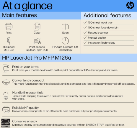 HP Laserjet M126a B&W Monochrome Printer for Office: 3-in-1 Print, Copy, Scan, Compact, Durable, Black