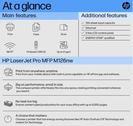 HP Laserjet Pro M126nw Multi-Function WiFi Monochrome Laser Printer