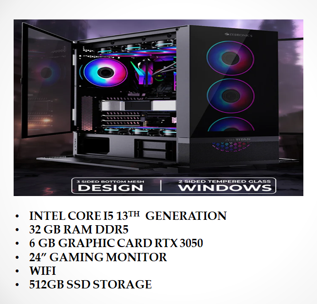 Gaming Desktop Intel Core I5 13th Gen 6GB GRAPHIC CARD RTX 3050 32 GB DDR5 RAM