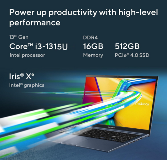 Asus Vivobook 15 (X1504VA-NJ2325WS) Laptop, 13th Gen i3-1315U/ 16 GB RAM/ 512 GB SSD/ 15.6 Inch FHD Screen/ Win 11 / Ms Office / Backlit Keyboard/ No Carry Bag/ Silver/ 1 Year Brand Warranty