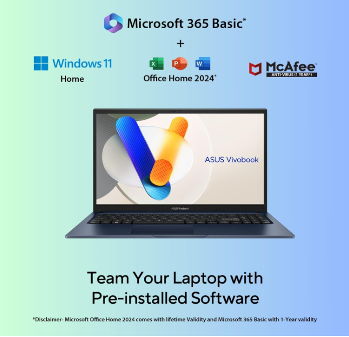 Asus Vivobook 15 (X1504VA-NJ2325WS) Laptop, 13th Gen i3-1315U/ 16 GB RAM/ 512 GB SSD/ 15.6 Inch FHD Screen/ Win 11 / Ms Office / Backlit Keyboard/ No Carry Bag/ Silver/ 1 Year Brand Warranty